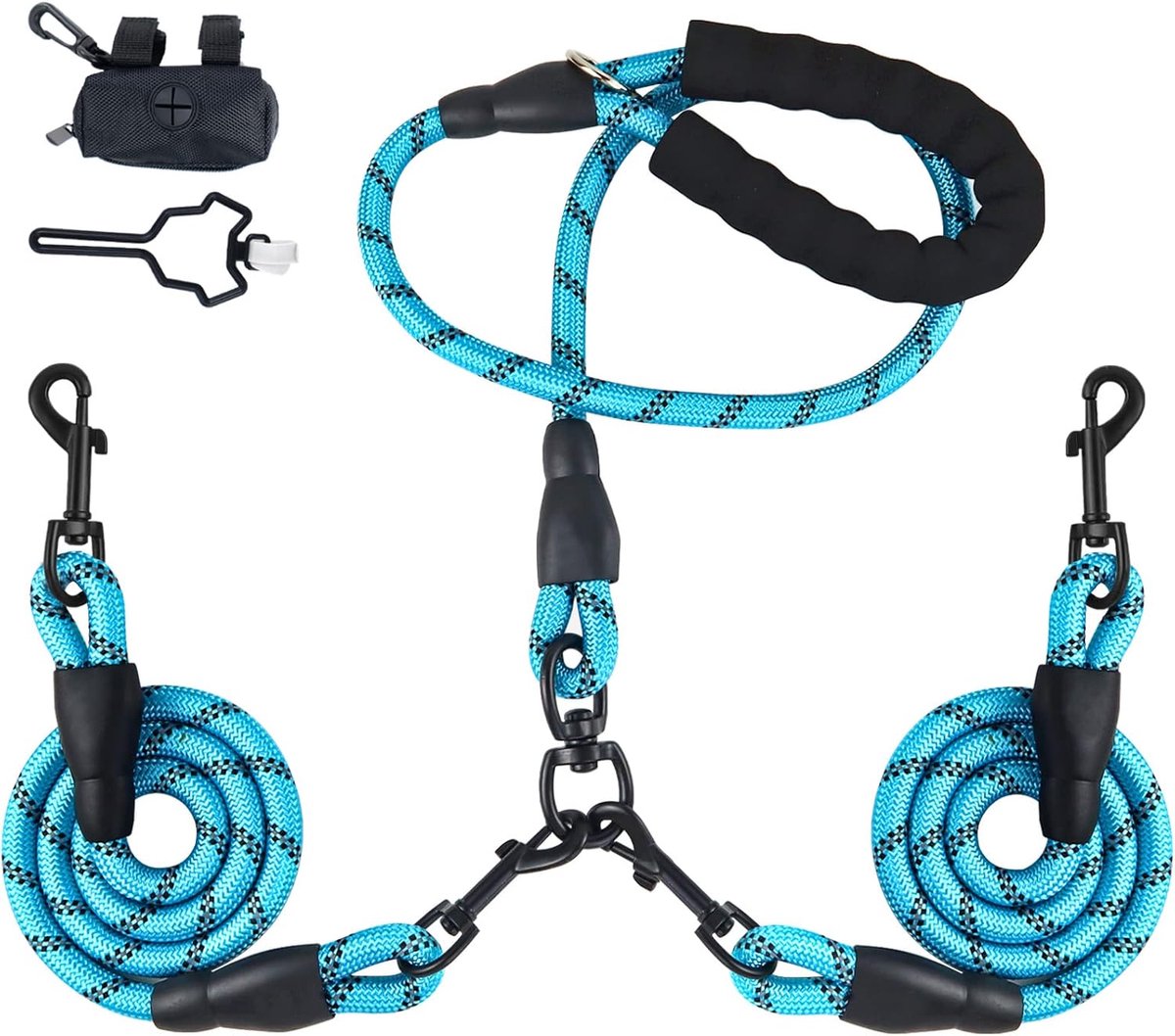 SnelShoppen - Double Dog Leash voor 2 Honden, Reflecterende Dubbele Hondenriem, 360° Draaibaar, Tangle-Free, Geschikt voor Grote en Middelgrote Honden