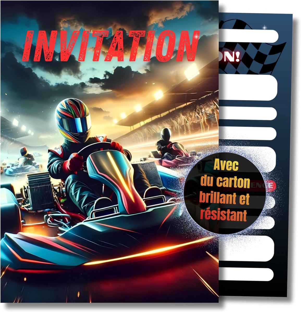 SnelShoppen - 12 Stuks GoKart Verjaardagsuitnodigingen DIN A6 - Kinderen - Kart Thema - Feest - Uitnodigingen voor Verjaardagen - Kinderen - Adrenalin