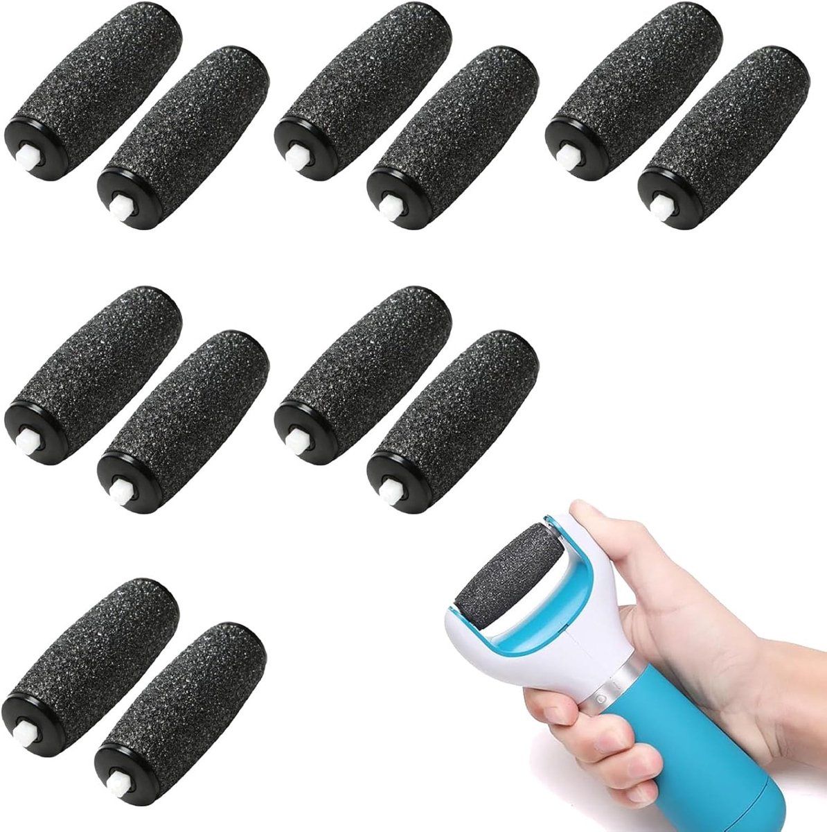 SnelShoppen - 12 Stuks Vervangrollen voor Voetvijl, Extra Grof Rolletjes voor Elektrische Pedicure, Verwijder Harde Huid en Eelt, Zwart