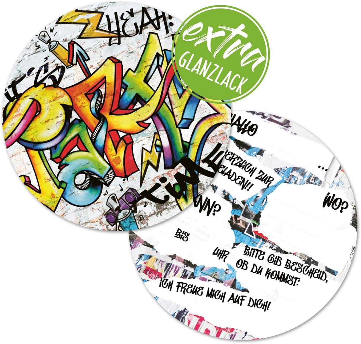 SnelShoppen - 12 Graffiti Uitnodigingen voor Kinderen - Birthday Party Kaarten - 14,8 cm - Perfect voor Feesten en Verjaardagen - Voor Jongens en Meis