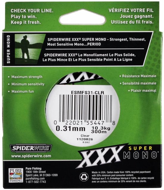 SpiderWire Super Mono XXX - Nylon Lijn - Vislijn 0.16mm 2.90kg 300m van Spiderwire — afbeelding 3