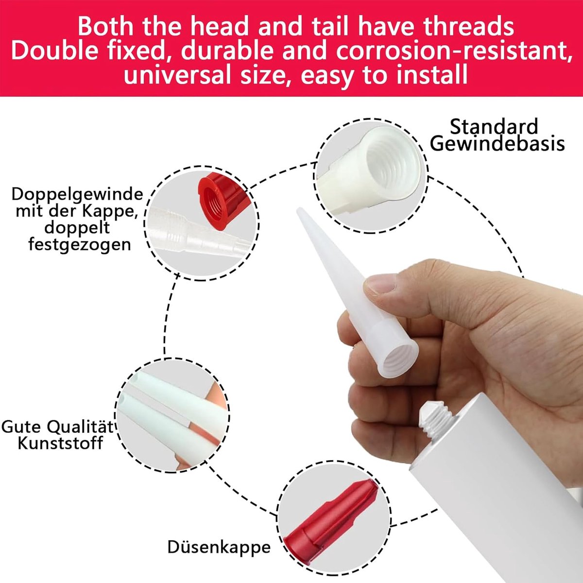 SnelShoppen - Pack van 20 Silicone Nozzles, Transparante Vervangtips, Sealing Caps voor Kitpistool, Huishoudelijk Gebruik, Keuken, DIY, Hoeken, Randen