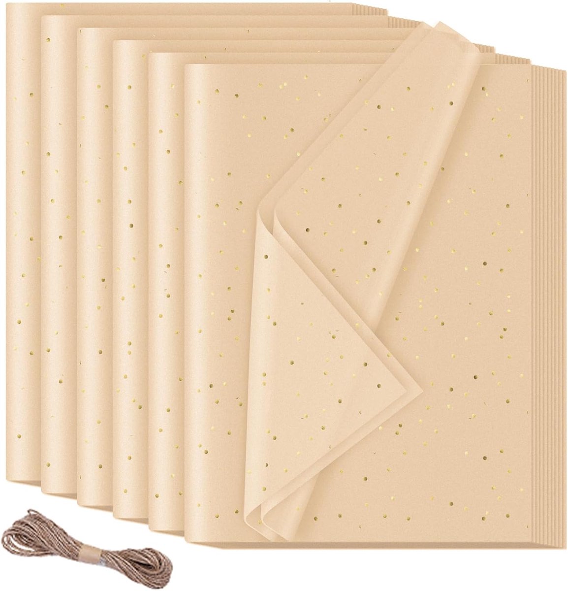 SnelShoppen - 30 Vellen Bruin Glitter Tissuepapier 70x50cm - Cadeaupapier, Knutselen, Home Decor, Milieuvriendelijk, Herbruikbaar, Inclusief Jute Touw