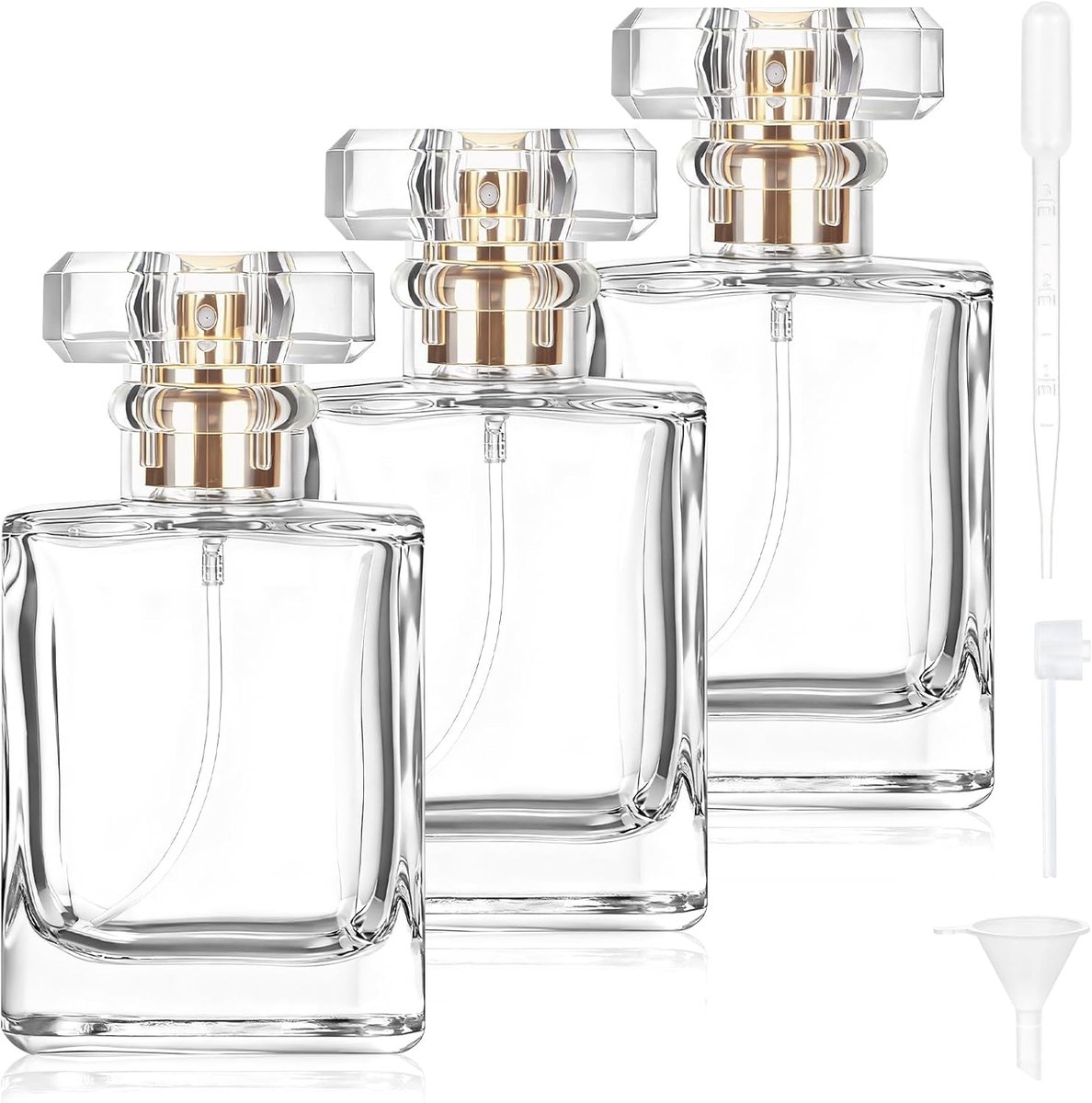 SnelShoppen - Pack van 3 Duidelijke Parfumflessen Leeg, 50ml Glazen Atomizers voor Vullen, Vierkante Parfumverstuiver, Draagbare Parfumatomiser voor R