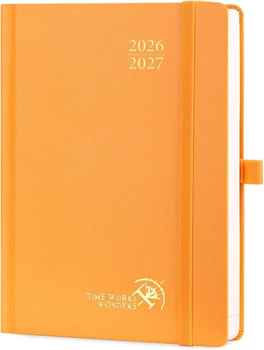 SnelShoppen - Agenda 2026 2027 Weekly Planner en Notitieboek - Aug'26 - Dec'27, 21.5 x 16 cm, Zachte Kaft met Spiraalbinding, 80 GSM Papier, Oranje, P