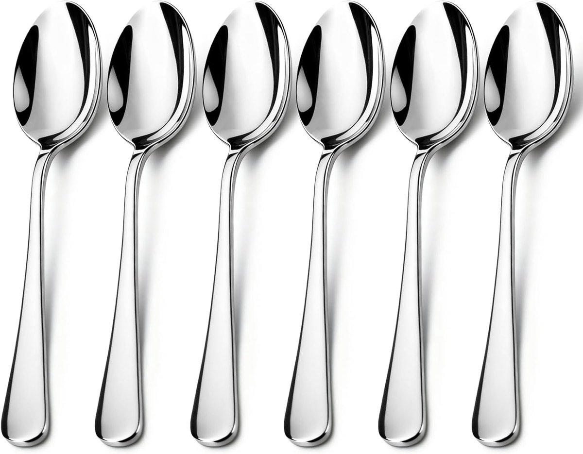 SnelShoppen - Set van 6 Hoogwaardige RVS Soeplepels - 20 cm Grote Tafellepels - Hoogglans Spiegelgepolijst - Vaatwasmachinebestendig - Modern Bestek v