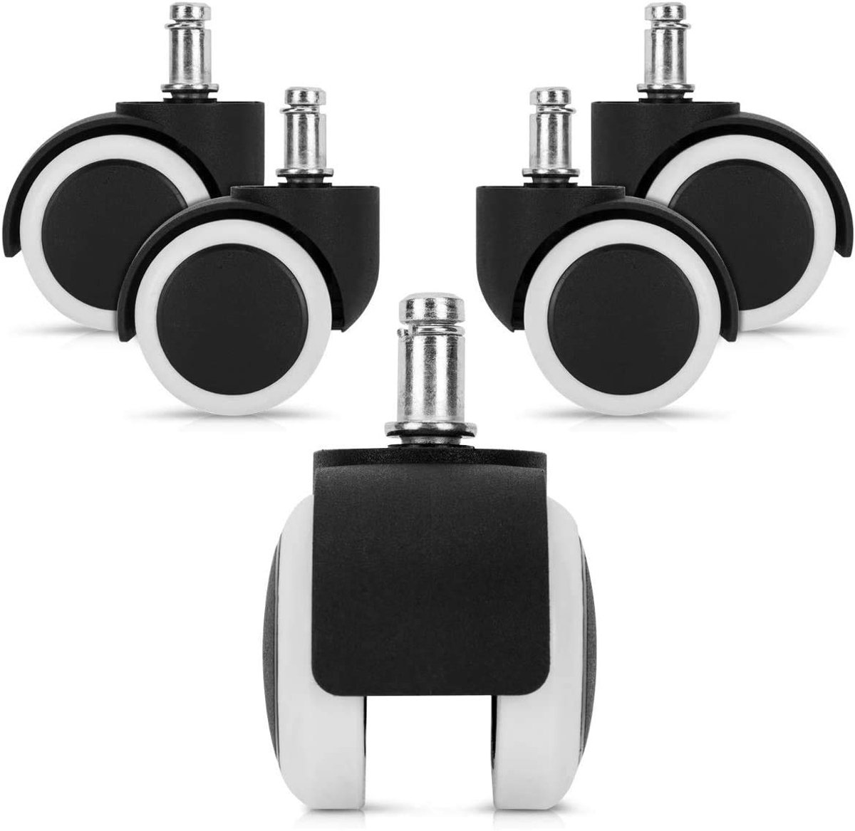 SnelShoppen - 5 x Hard en Zachte Vloer Rollen, 11/50 mm, Rubber, 360° Vervangwielen voor Kantoorstoelen, Stevige en Duurzame Wielen