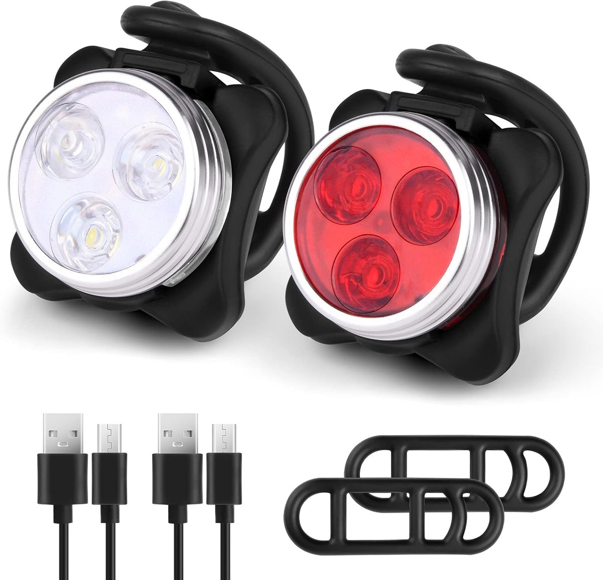 SnelShoppen - Fietslamp Set 2 Stuks - Rood en Wit LED Fietslampen - Waterdicht en Duurzaam - Veilig Fietsen in Donker - Ideaal voor Stads- en Recreati