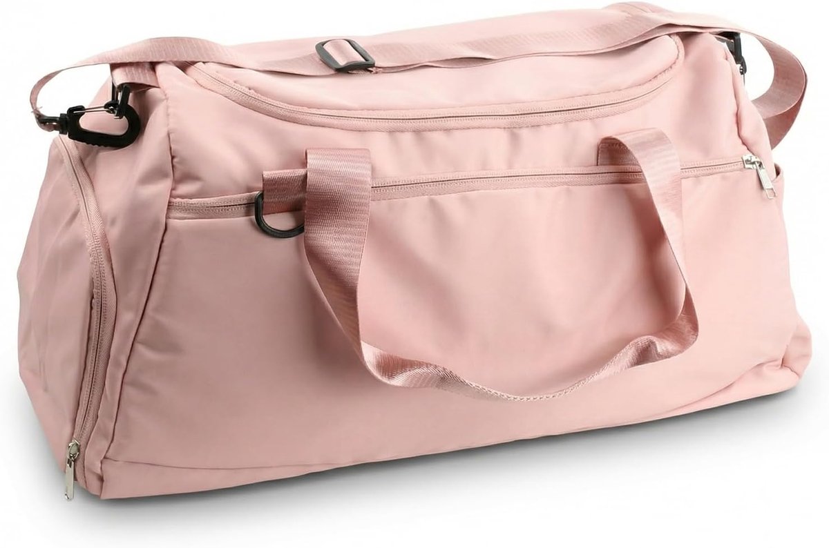 SnelShoppen - Sporttas met Schoencompartiment en Nat Compartiment, Waterproof Duffle Bag voor Sport, Fitness, Reizen, 51x28x25 cm, 36-55 Liters, Roze,