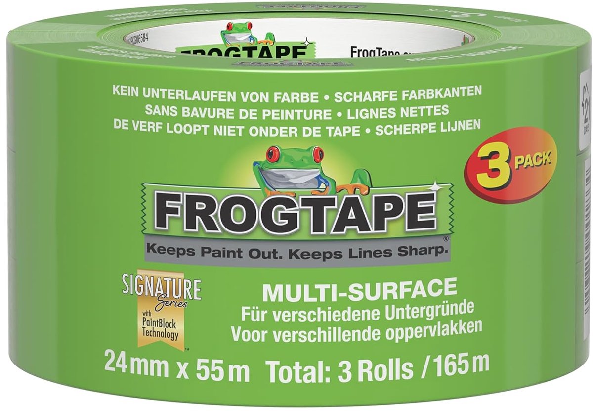 SnelShoppen - Frog Tape Multi Surface Verf Tape Groen 24mm x 55m 3-Pack, Masking Tape met PaintBlock Technologie voor Hout, Glas en Metaal, Strakke Ra
