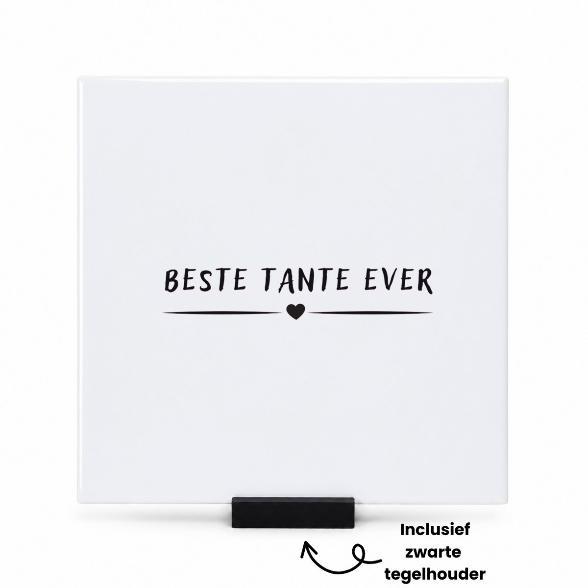 Hacebo Beste tante ever tegeltje met tegelhouder - Tante - aunt - tegeltjes met tekst - leuk cadeau voor je tante - spreuktegels - 15x15 CM Wit