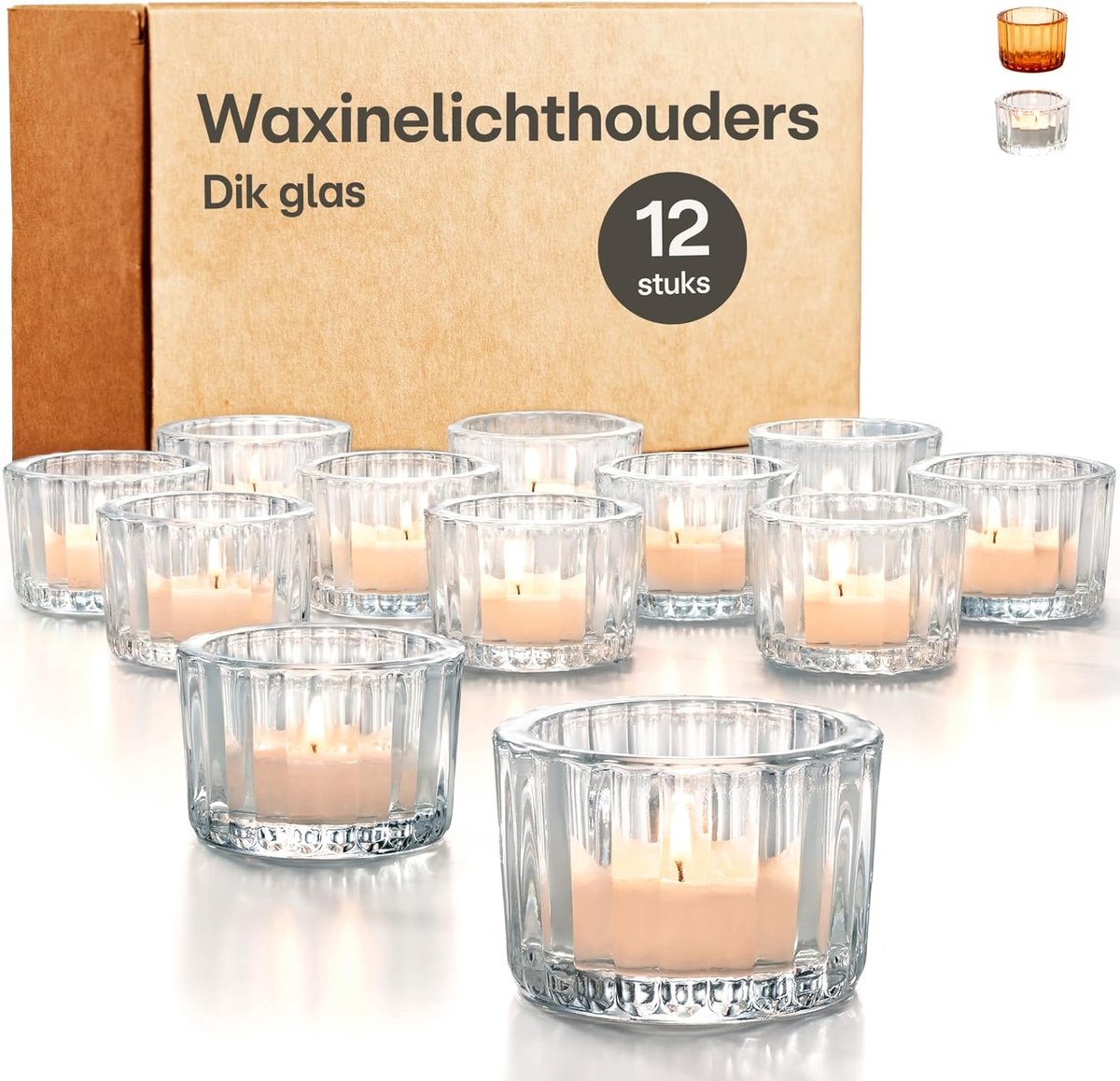 SnelShoppen - Set van 12 Teelicht Houder Glas Klein - Ronde Teelichthouders - Stevige Kaarsenhouders voor Thuisdecoratie & Bruiloft - Transparant