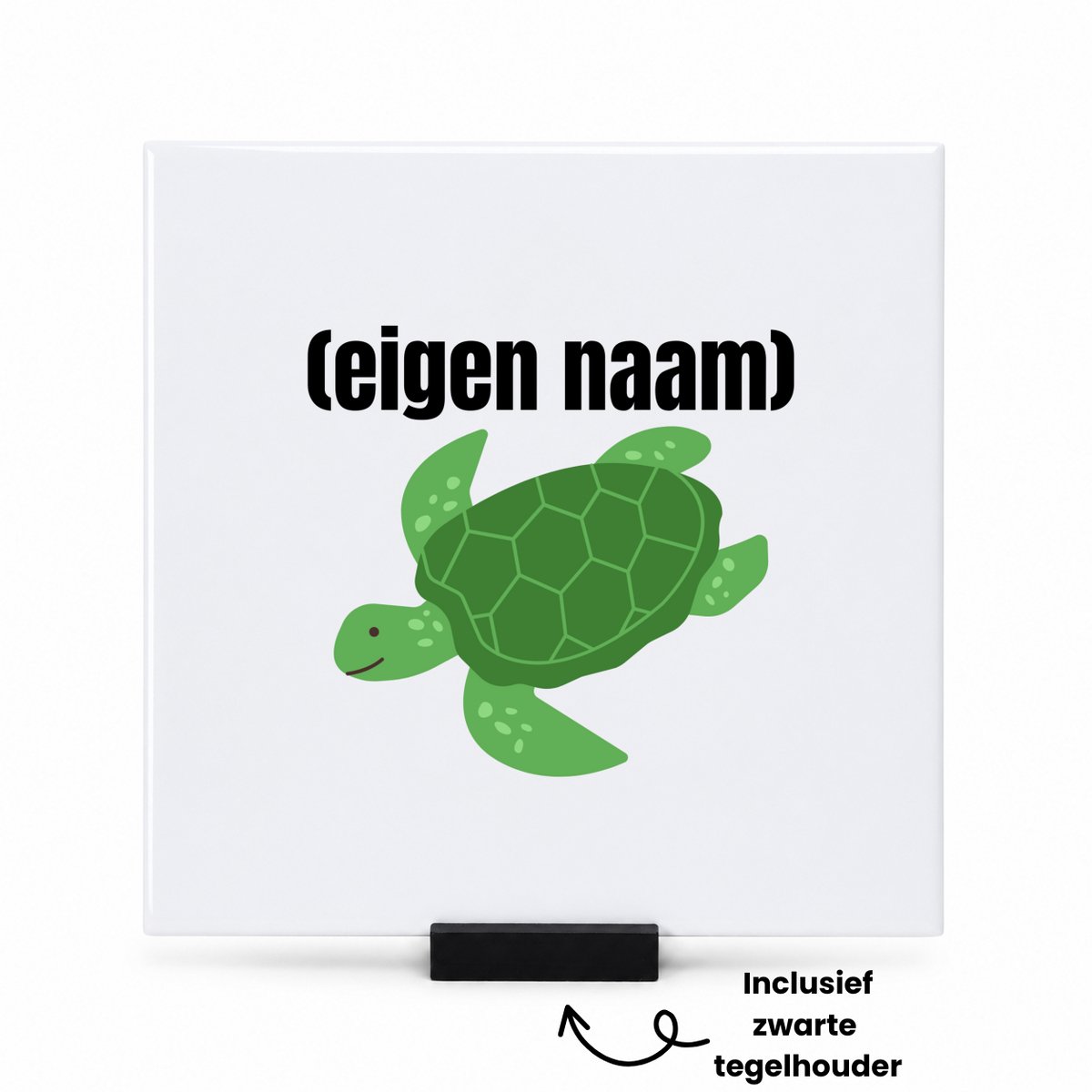 Hacebo schildpad met eigen naam tegeltje met tegelhouder - Schildpad - schildpad liefhebbers - tegeltjes met tekst - iemand die houdt van schildpadden - verjaardag - cadeau - kado - geschenk - spreuktegels - 15x15 CM Wit