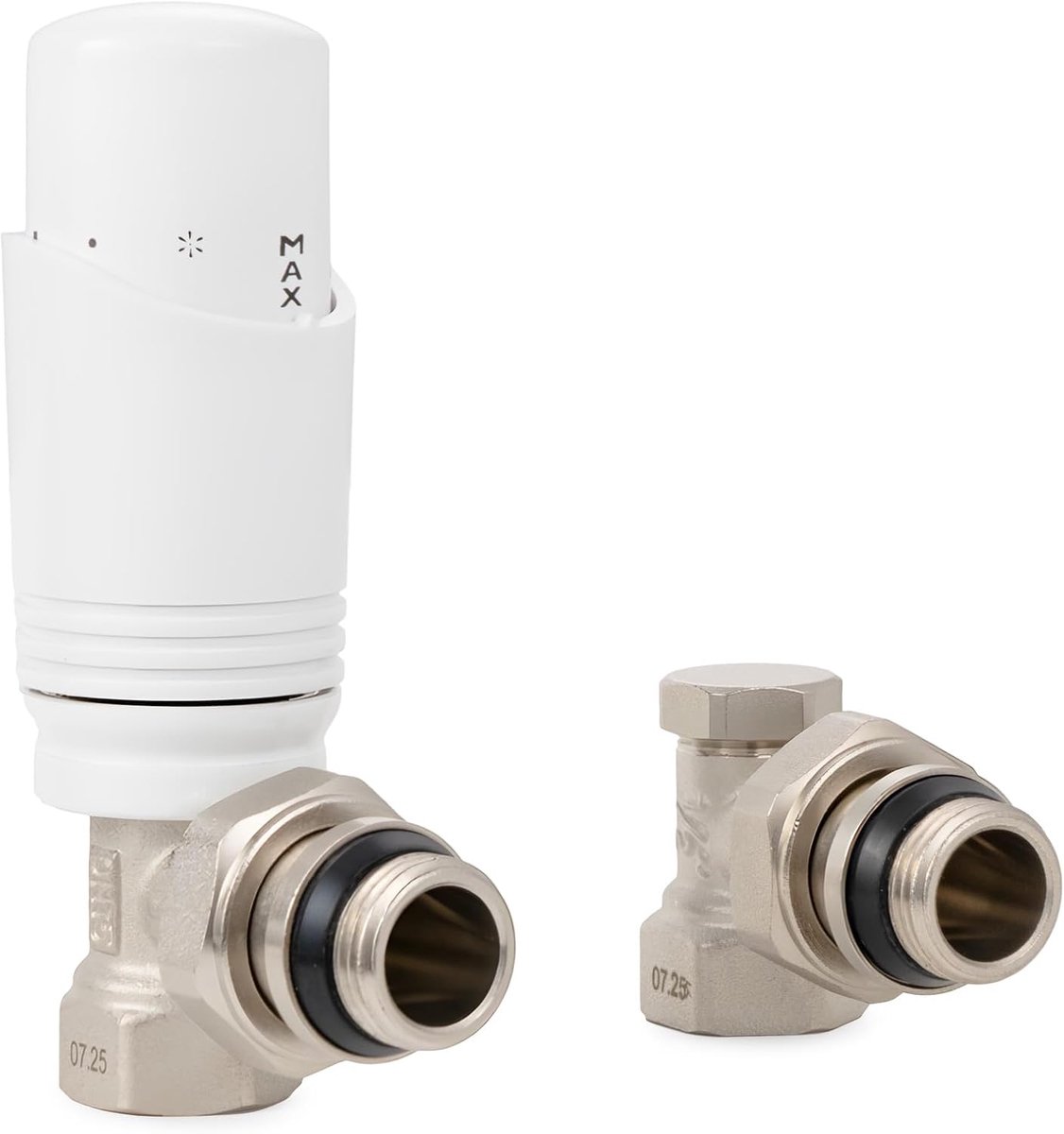 Thijox - Vancoco G1/2 Thermostaatventiel voor Radiator met Afdichtringaansluiting, Wit en Vernikkeld, Perfect voor Thuisgebruik