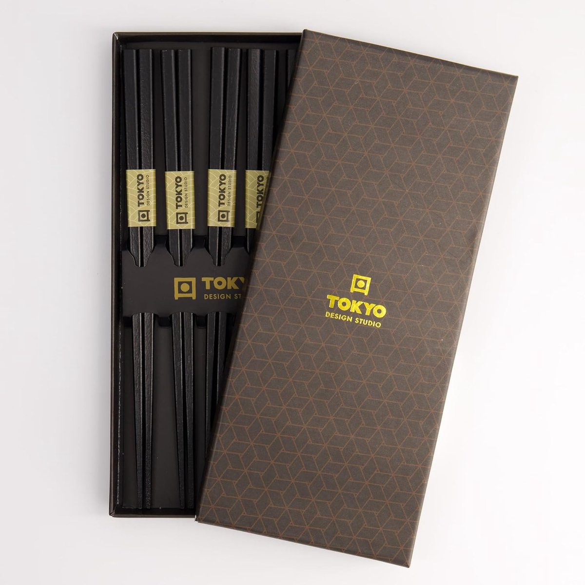 SnelShoppen - Luxe Chopstick Giftset van 5 - Elegante Zwarte Vierkante Hout - Perfect voor Sushi, Aziatische Gerechten, Feestelijkheden en Keukenacces