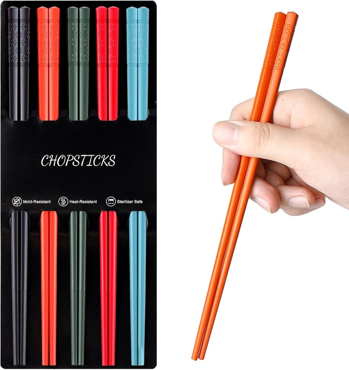 SnelShoppen - 5 Paar Herbruikbare Fiberglas Chopsticks, 24 cm, Antislip, Vaatwasserbestendig, Ideaal voor Sushi, Feest, Keuken en Beginners