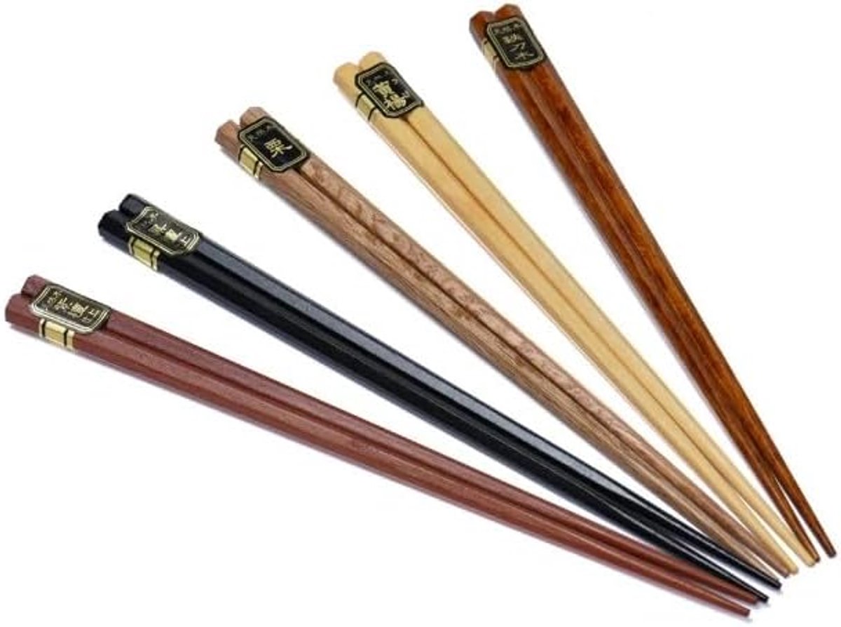 SnelShoppen - Complete Set Eetstokjes - 5 Paar - Houten Sushi Sticks - Geschenkset voor Asian Food - Ideaal voor Koken en Feesten - Keukenaccessoires