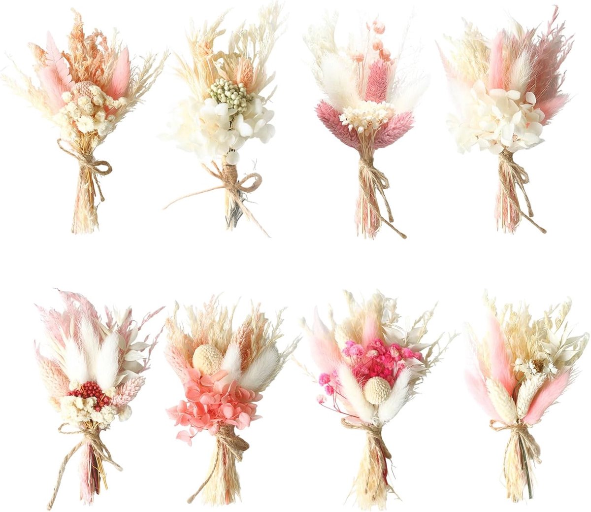 SnelShoppen - Mini Boeket Drogen Bloemen, 8 Stuks, Natuurlijke Boho Decoratie voor Tafel, Bruiloft, Cadeau, Cake en Thuis