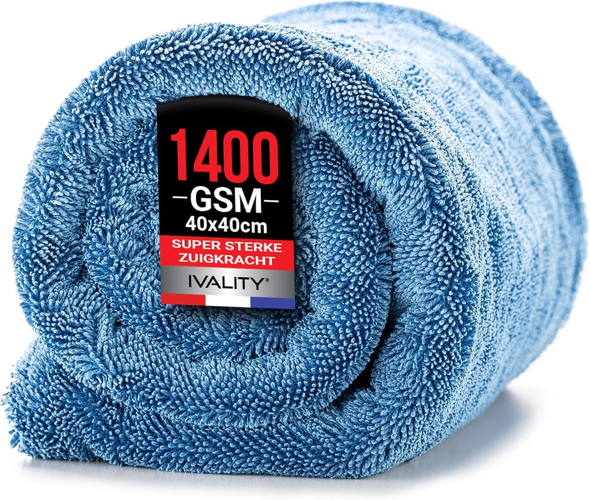 SnelShoppen - Ivality Car Drying Cloth Small 40x40cm - 1400 GSM Ultra-Absorbent Microfiber Doek - Lint-Vrij en Lakvriendelijk - Perfect voor Auto en M