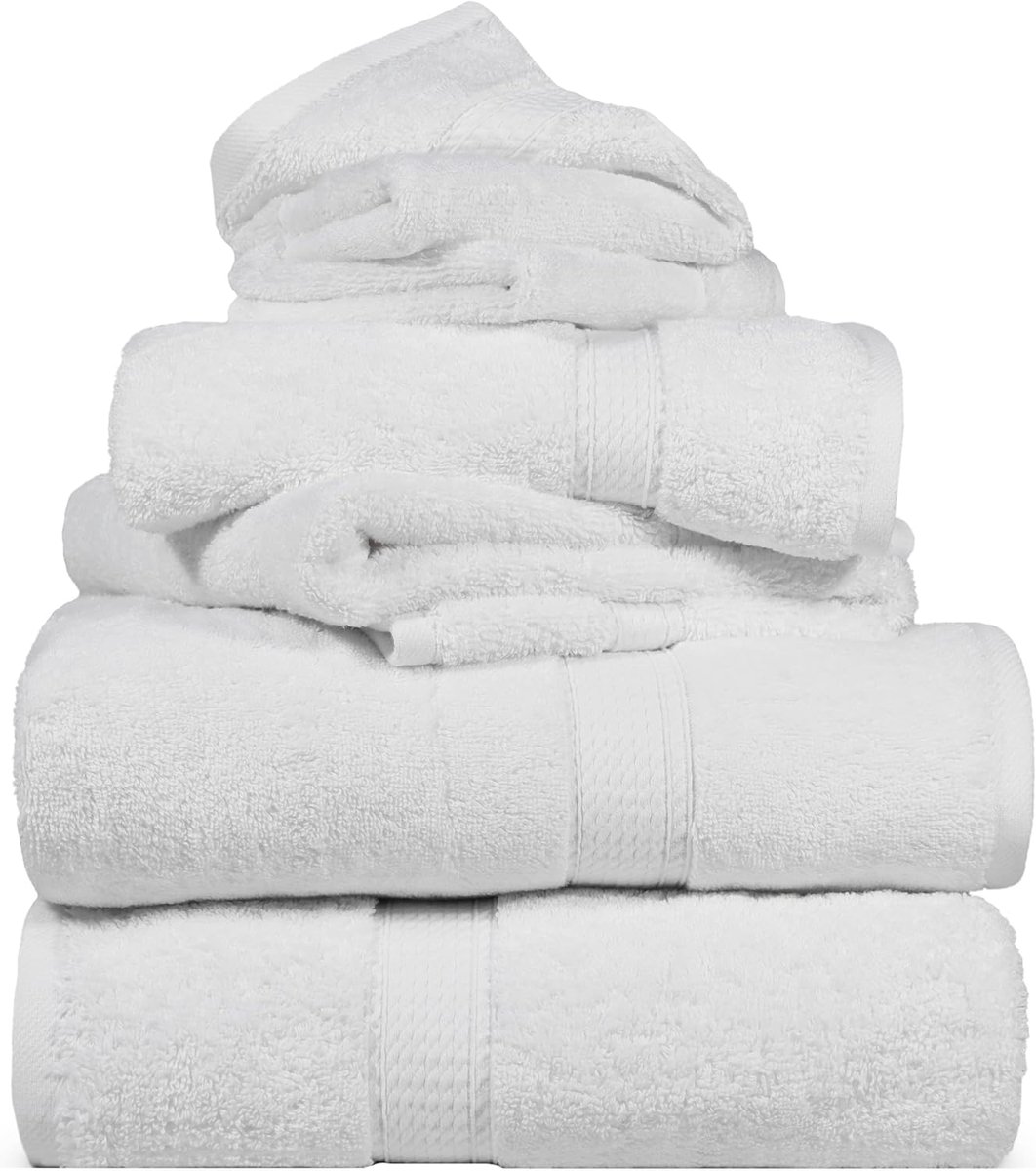 SnelShoppen - Superior 900g Egyptisch Katoenen Handdoeken Set - 6-delig - Luxe Badhanddoeken, Gezichtsdoeken, Zacht en Absorberend - Perfect voor Thui