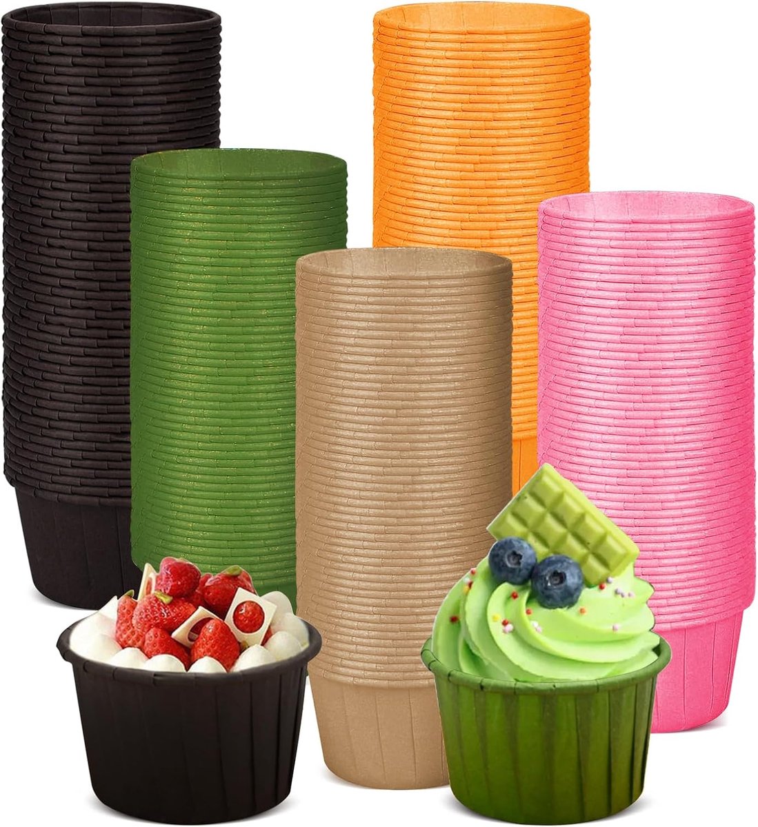 SnelShoppen - 150 Stuks Cupcake Mallen, Wegwerp Papieren Bakvormen, Hittebestendig, Feestelijk voor Verjaardagen, Bruiloften, Kerst, Rond 4.5x3cm, Kle