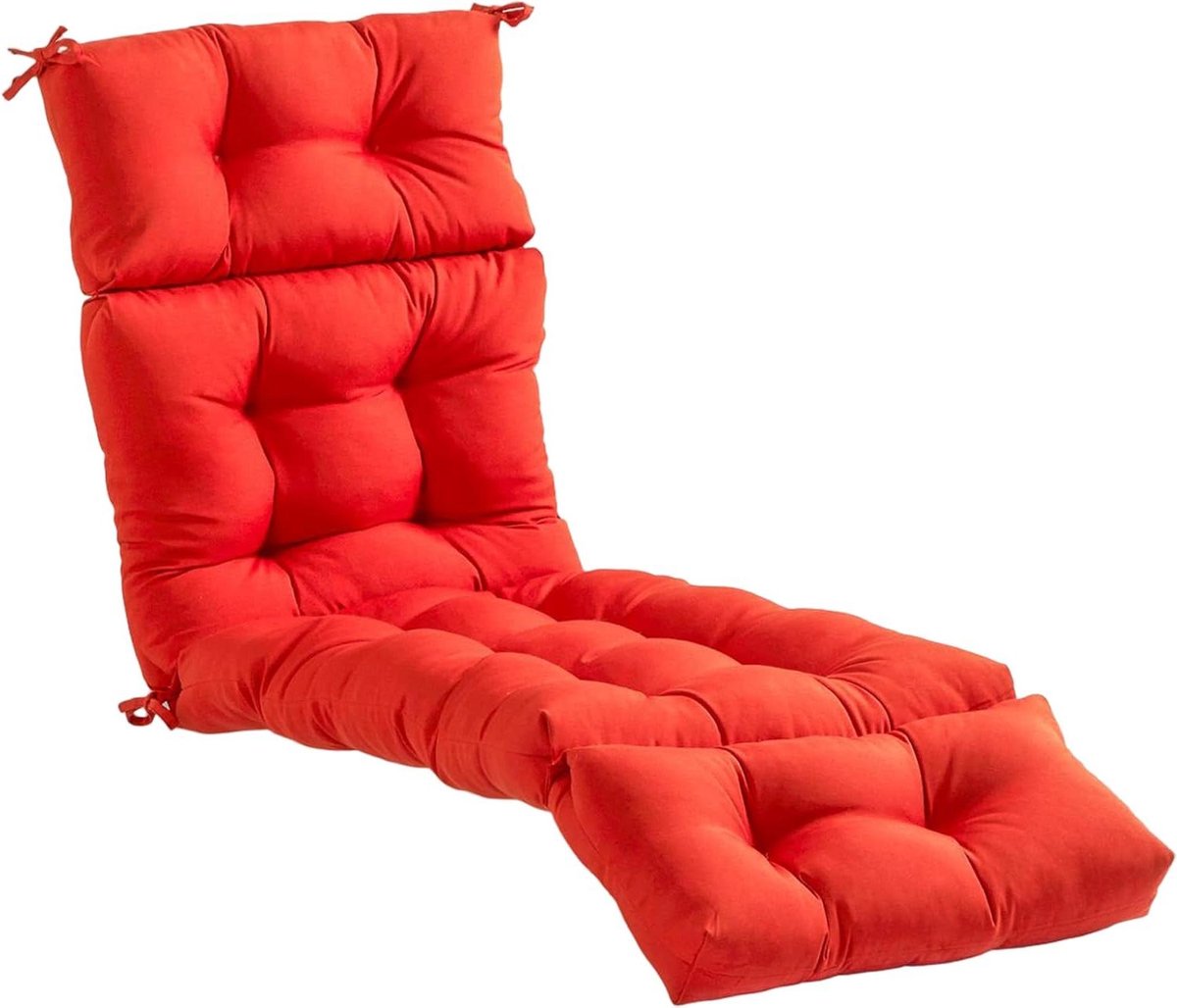 Ligstoelkussen Buiten - Terraskussen Waterdicht - Buiten Ontspannen - Drielaagse Vulling - 183 x 56 cm - Rood