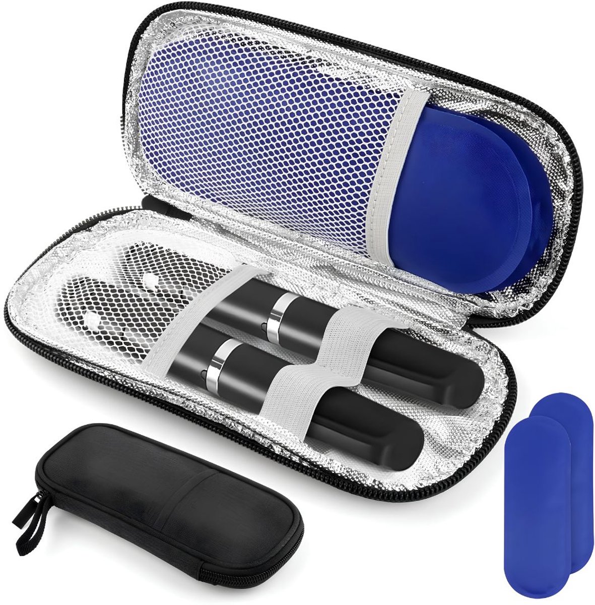 JCP® Insuline Koeltas - Draagbare Koeltas voor Insuline - Insulinekoeltas met 2 Gelvakken - Zwart - 21cm x 10cm x 3cm