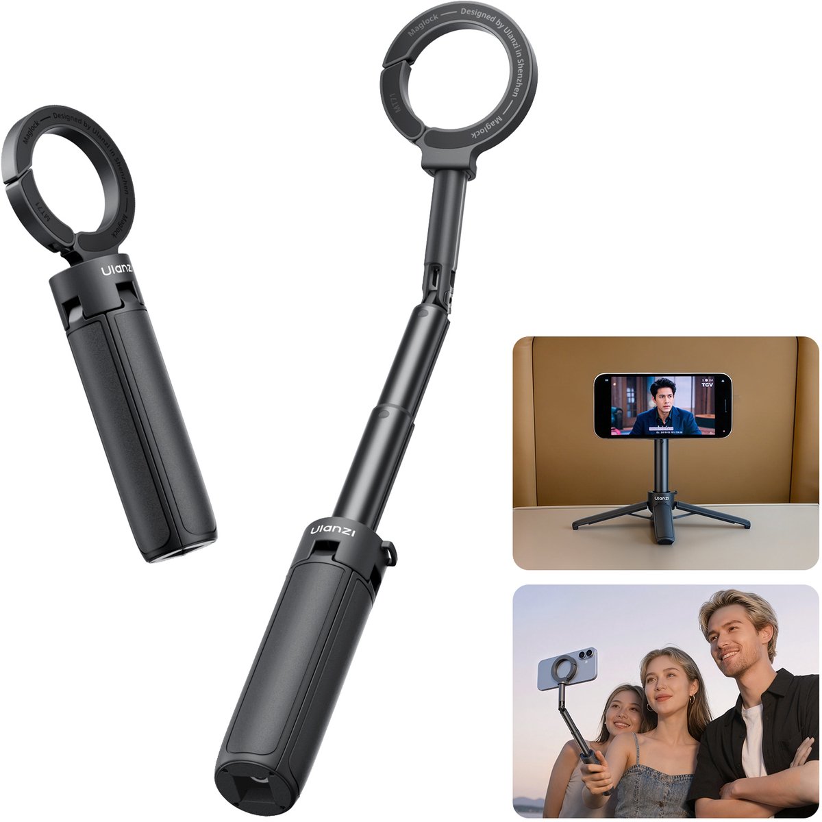 Ulanzi MT71 Magnetische Mini Selfie Stick Statief - Dubbelzijdig magnetisch - Geschikt voor MagSafe smartphone en hoesjes - Uitschuifbaar van 17 tot 34 cm - Makkelijk mee te nemen - Zwart