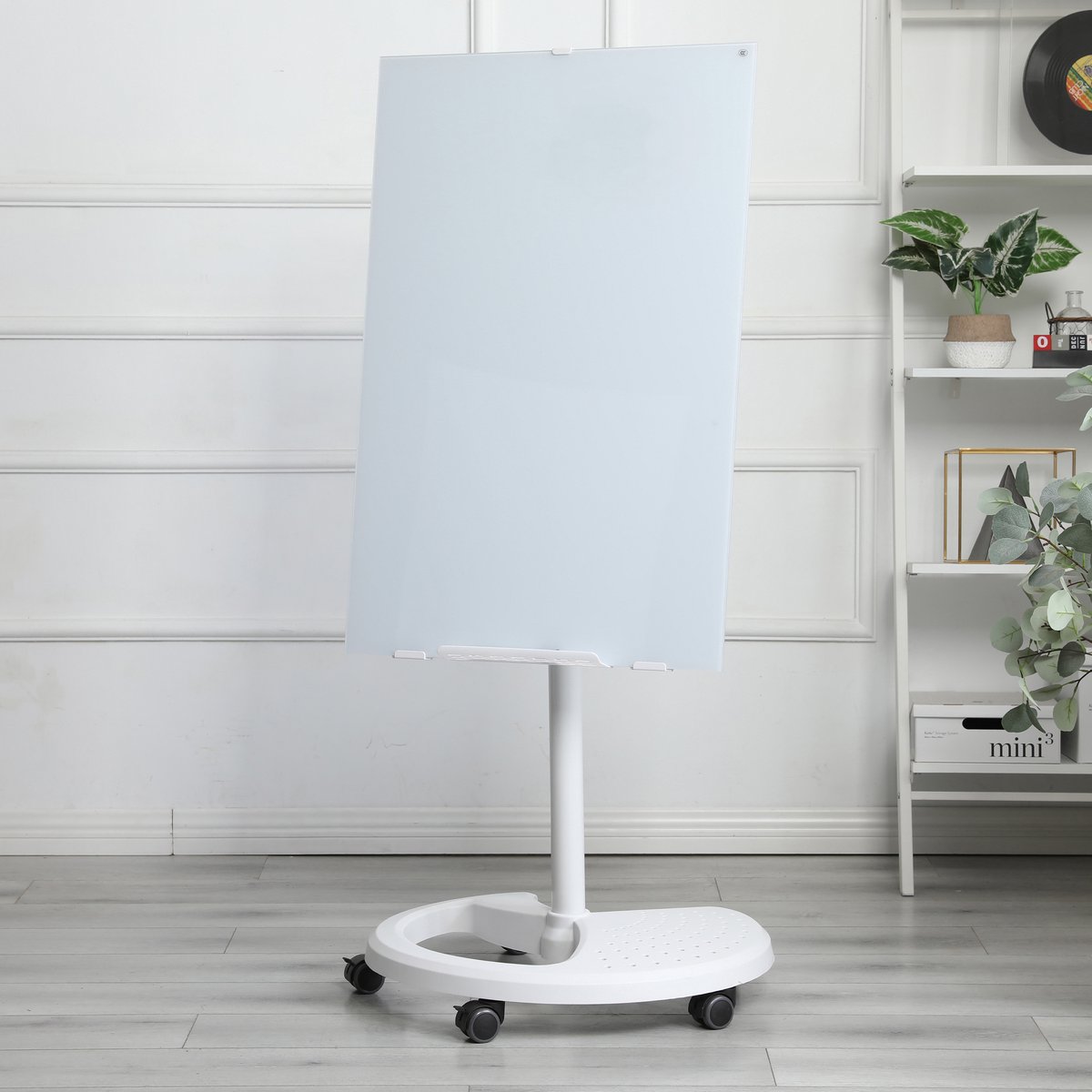 MIVRAY Glasbord – Verstelbare Hoogte En Kantelbaar – 90 x 60 cm – Gehard Glas Metaal Kunststof – Wit – Verrijdbaar Magnetisch Whiteboard