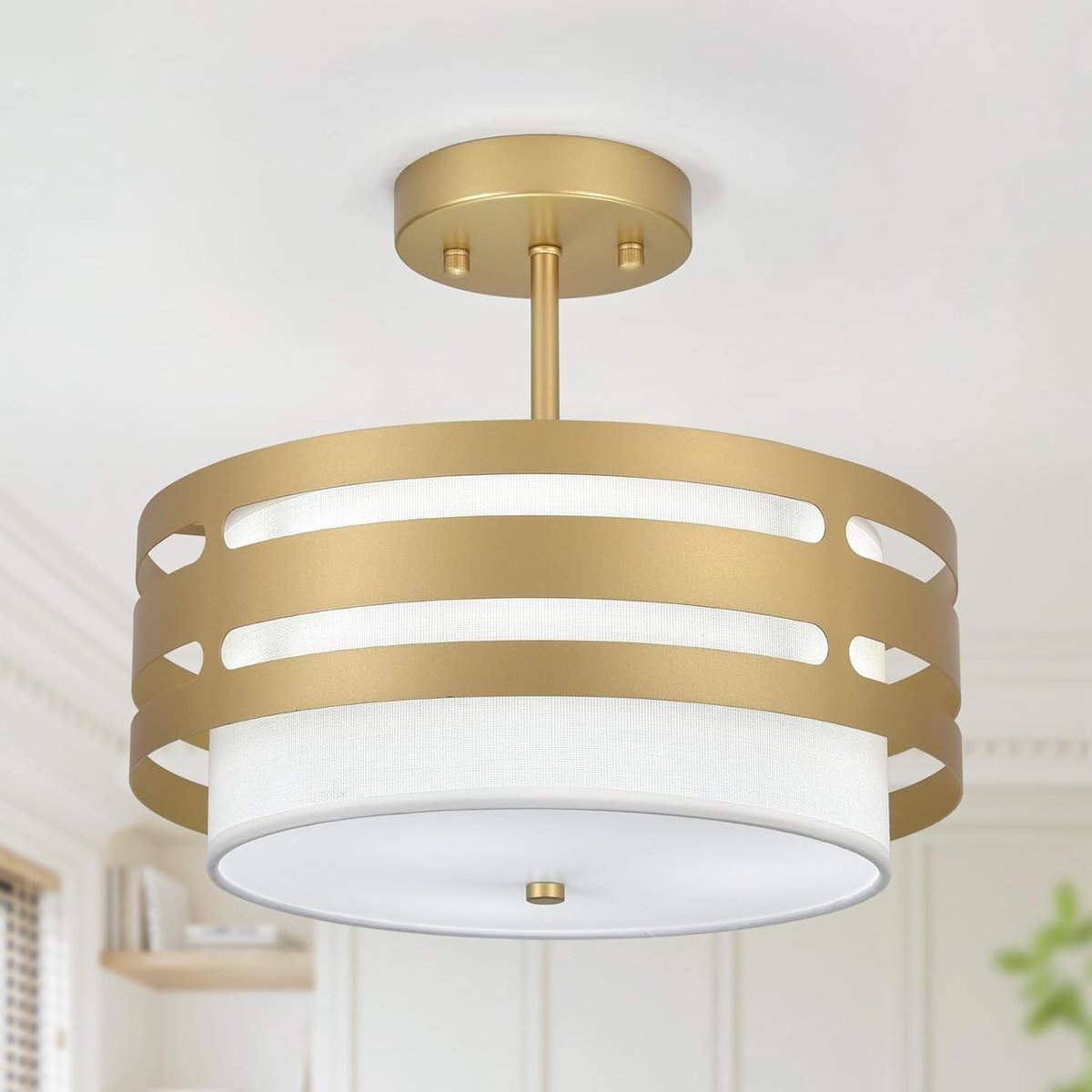SnelShoppen - Gold plafondlampen voor de woonkamer, moderne industriële lamp met stofkap, 3 lampen, E27, sfeervolle verlichting voor eetkamer, woonkam