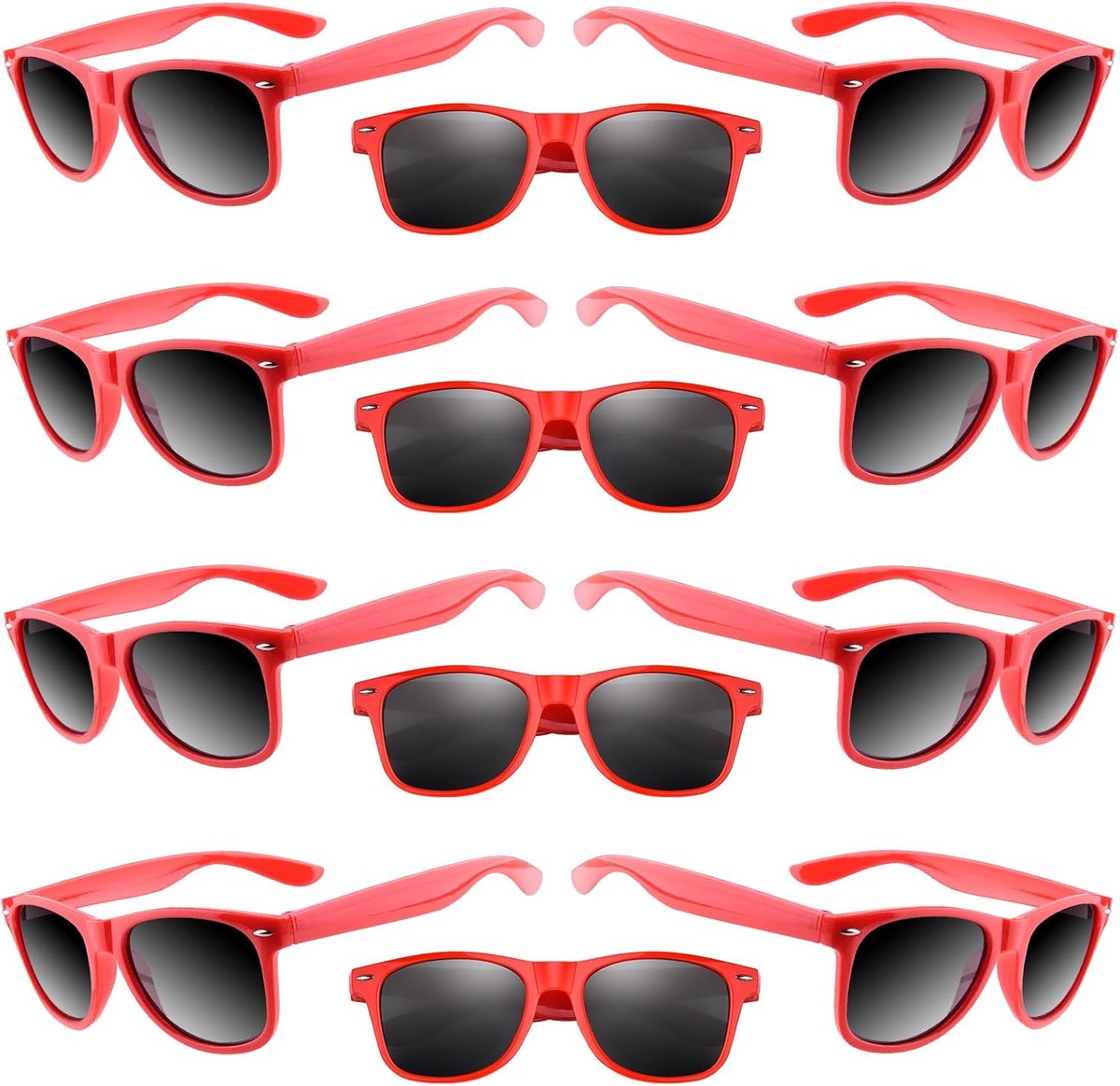 SnelShoppen - 12 Pack Neon Zonnebrillen voor Feestjes - Rood - UV400 Bescherming - Perfect voor Strand, Bruiloft, en Zwembad - Unisex - Kinderen en Vo