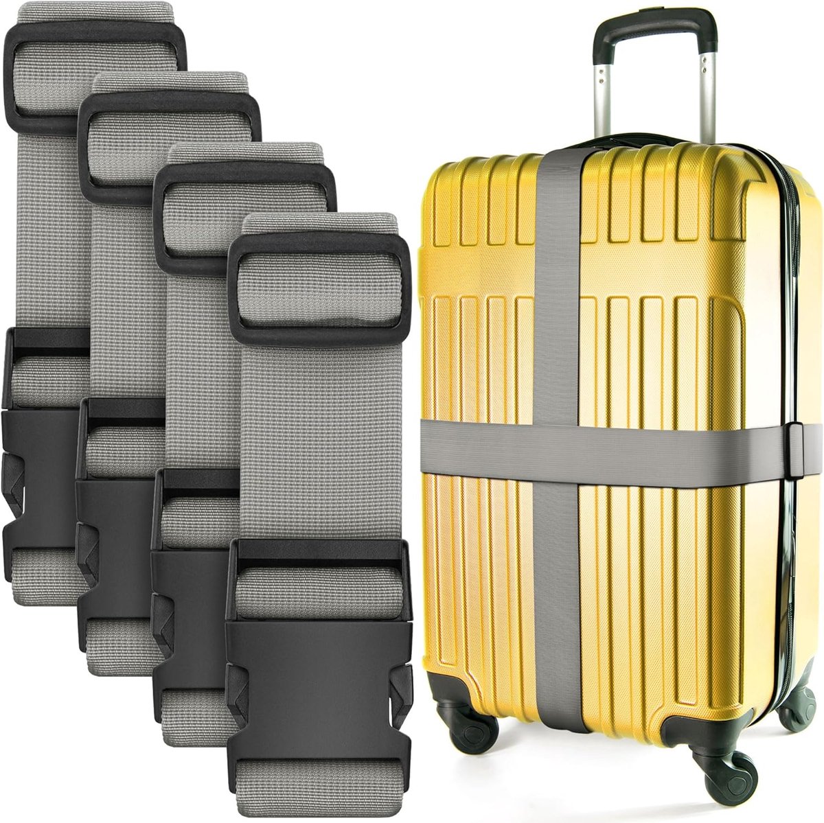 SnelShoppen - Luggage Straps Reiskoffers Straps 4 Stuks Zilver voor Veiligheid en Gemak tijdens Reizen, Reisaccessoires voor Zakenreizigers en Vakanti
