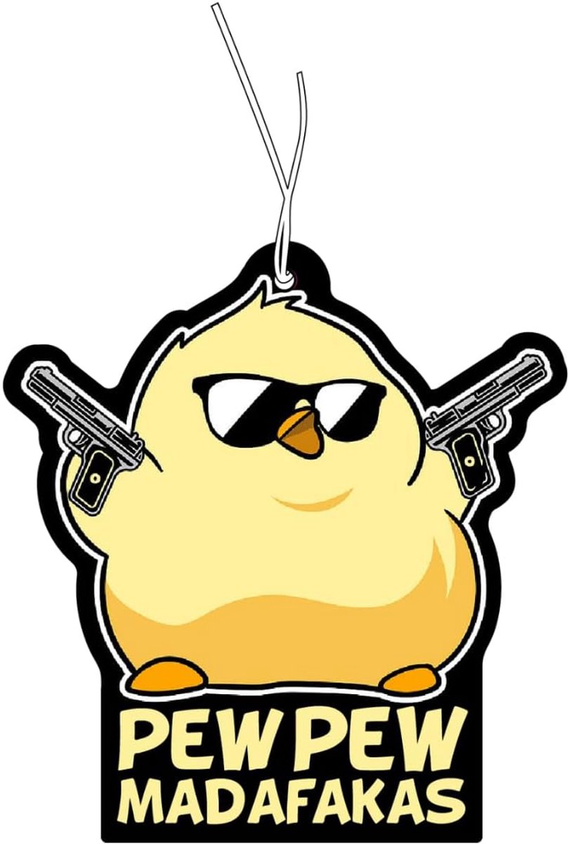 SnelShoppen - Fragrance Tree Auto Luchtverfrisser Set van 2 met Pew Pew Pew Madafakas Motief, Premium Print, Duurzaam Materiaal, Aangename Geur voor A