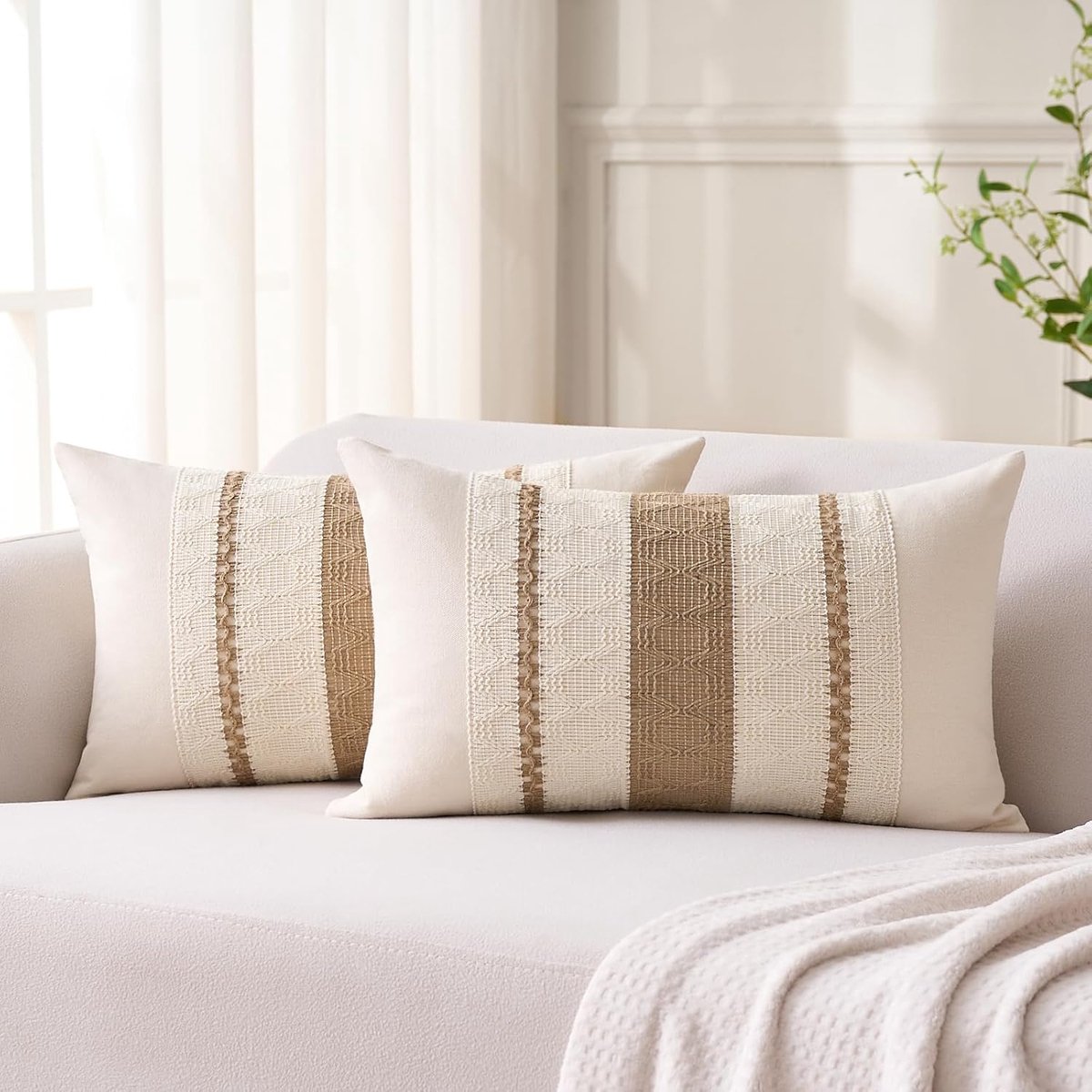 SnelShoppen - Boho Kussenhoezen Set van 2, Decoratieve Kussens voor Bank en Slaapkamer, 30 x 50 cm, Handgeweven Katoen en Linnen, Moderne Farmhouse St
