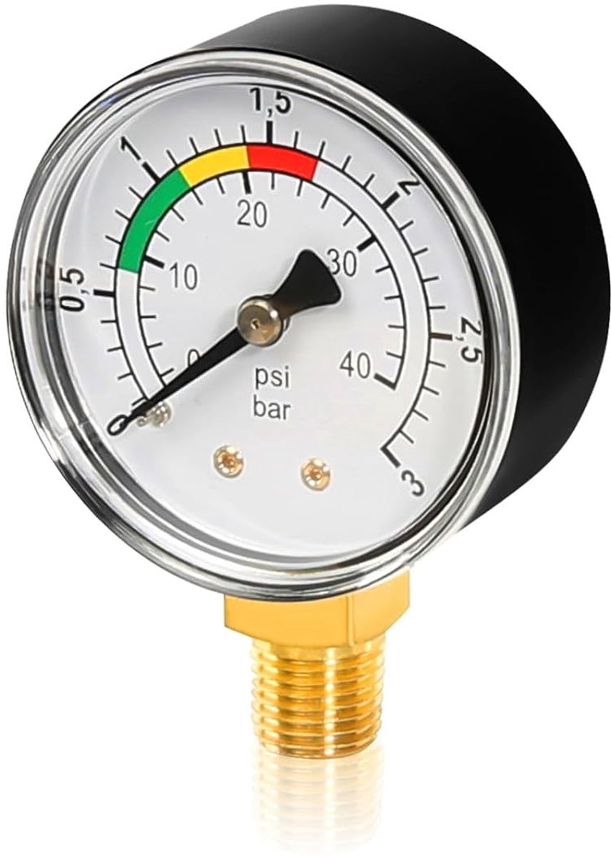 SnelShoppen - Waterdrukmeter 1/4 inch voor Zwembaden en Vijvers - 0-3BAR/PSI Drukmeter van Koper en Legeringen - Nauwkeurige Drukmeting voor Sandfilte