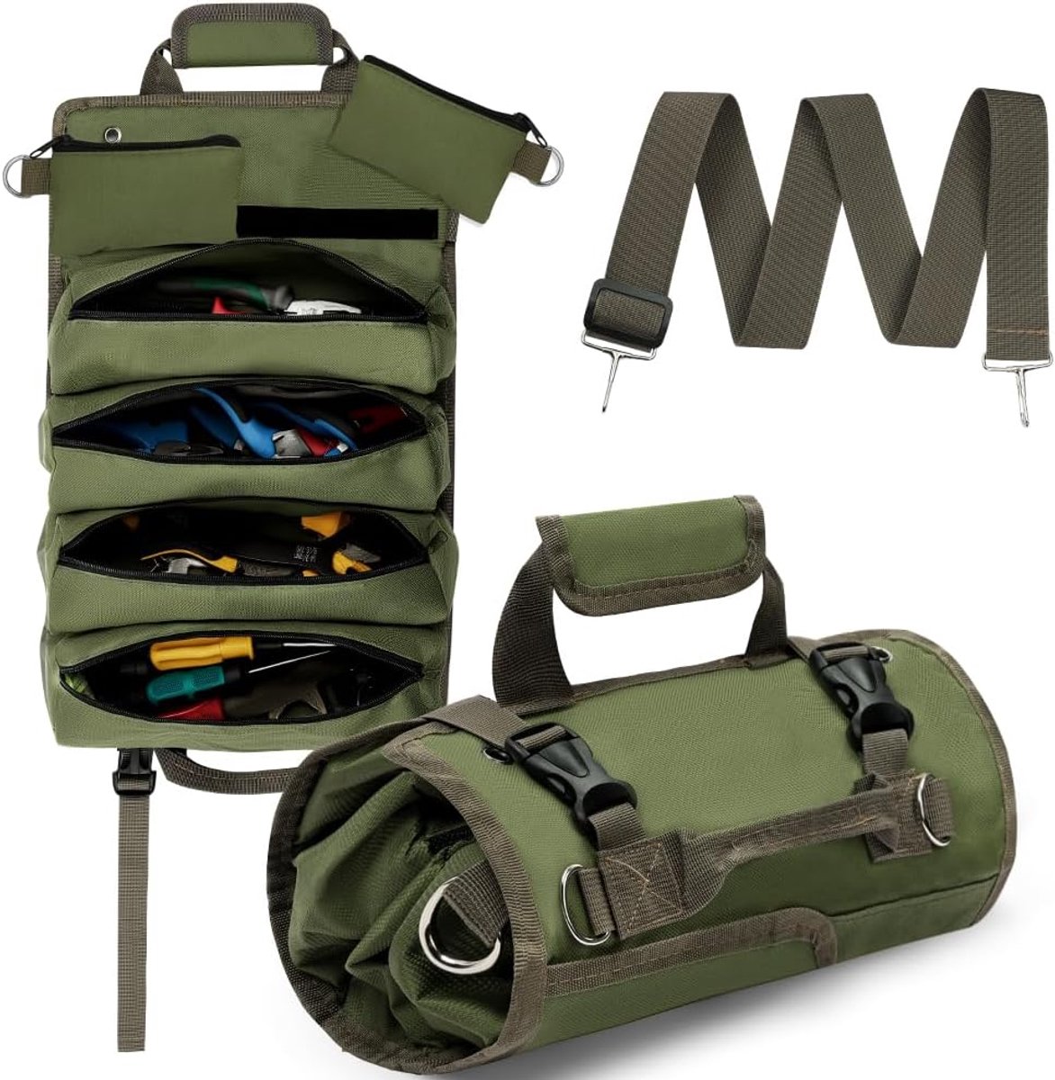 SnelShoppen - Professionele Tool Roller Bag - Lege Gereedschapskoffer - Robuuste Tool Roll voor Moeren en Sleutels - Compacte Tooltas van 600D Oxford