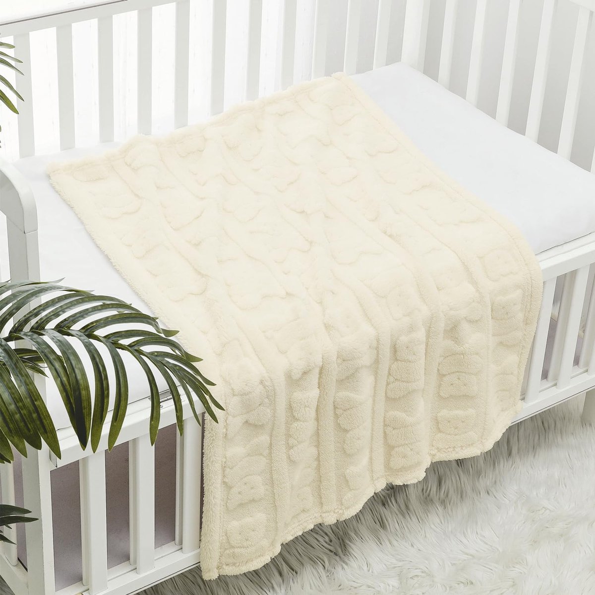 SnelShoppen - Cuddly Soft Warm Sherpa Baby Blanket 75x100cm voor Jongens en Meisjes, Baby Cadeau, Newborn Baby Shower Gift, Ivoor Beer, 100% Polyester