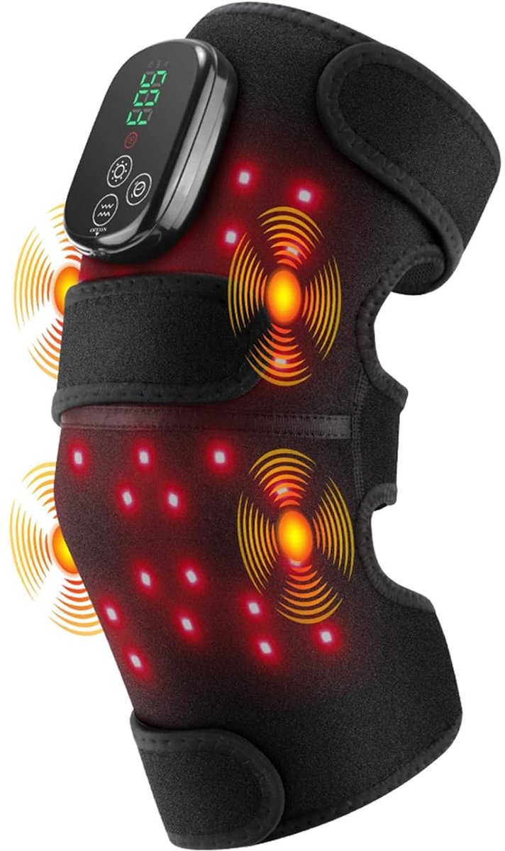 SnelShoppen - Knie Massager met 4 Vibration Zones, Draadloos en Oplaadbaar voor Gewrichts- en Spierontspanning, Rood en Infrarood Lichttherapie