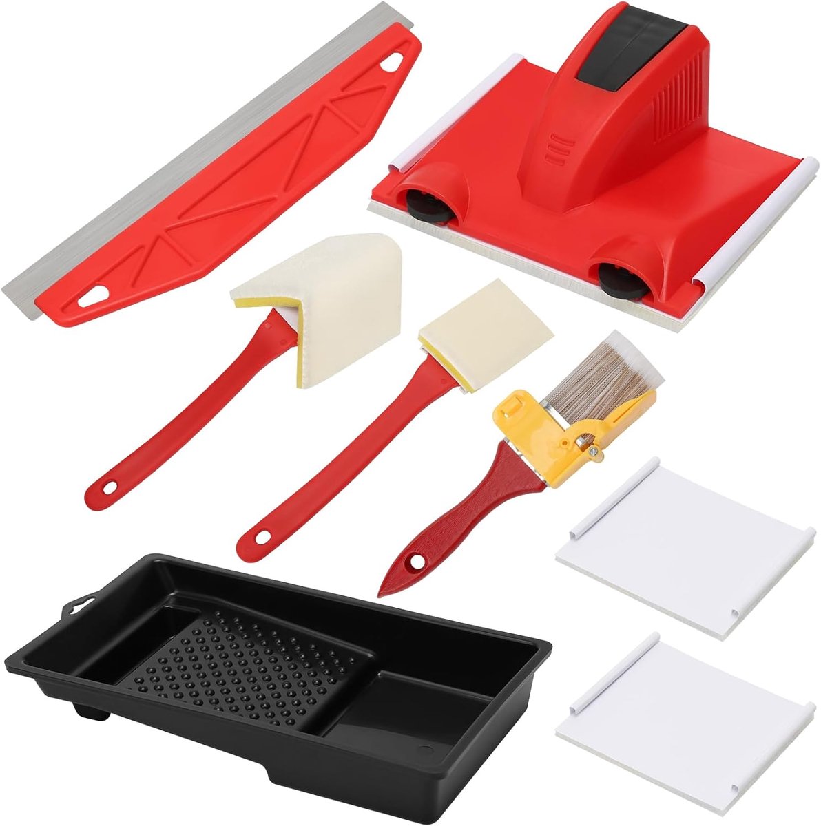 SnelShoppen - 8-delige Verfset met Randen Tools, Inclusief 2 Vervangpads, 3 Precisieborstels, Verf Scherm, Verf Tray, Perfect voor Muren en Plafonds