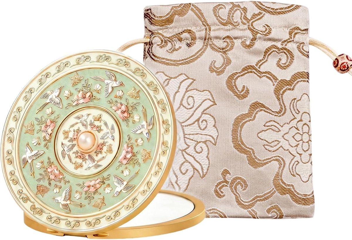 SnelShoppen - Compacte Vergrotingsspiegel voor Handtas, Vouwbare Make-up Spiegel met Schattige Opbergtas, Mini Reisspiegel voor Elke Gelegenheid, Perf