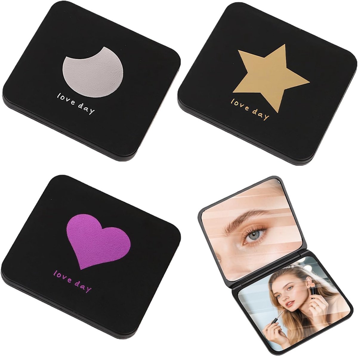 SnelShoppen - Magnifying Makeup Mirror 15x - Compact Hand Mirror - 3 Stuks - 7 x 6.5 cm - Zwart - Reistas voor Vrouwen, Makeup, Huidverzorging - Draag