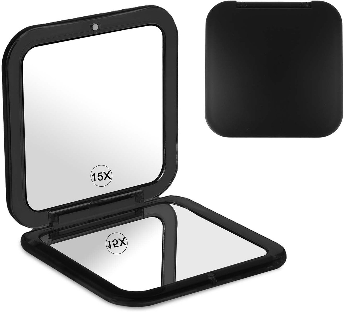 SnelShoppen - Dubbelflappend Make-up Spiegel 15X Vergrotend Compact Reiskoffer Spiegel Handheld Klein Vouwbaar voor Handtas en Portemonnee