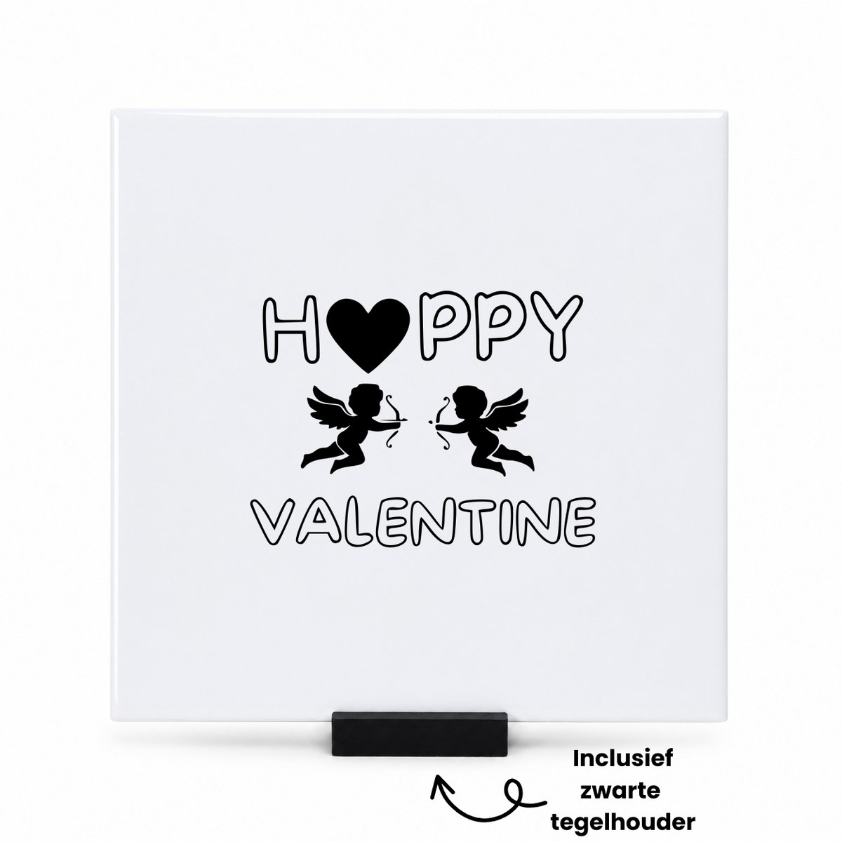 Hacebo Blije valentijn tegeltje met tegelhouder - Valentijnsdag - Valentijn - Relatie stel - tegeltjes met tekst - Cadeau - spreuktegels - 15x15 CM Wit