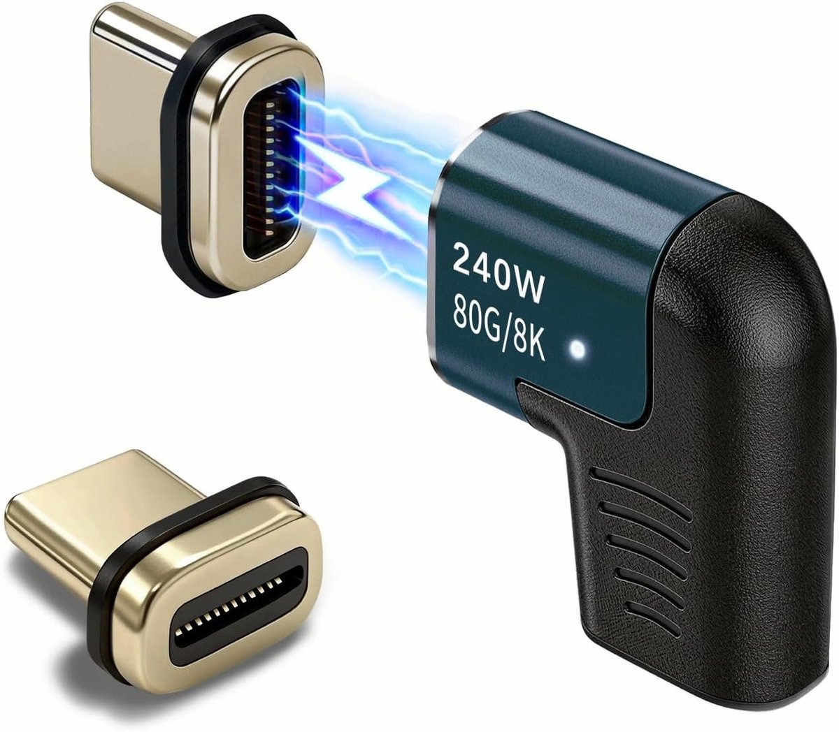 Thijox - USB C Magneetadapter 240W - Type C Magnetische Stekker Hoek 24 Pins - 80 Gbps 8K Snel Opladen & Gegevensoverdracht voor Laptops, Tablets, Sma