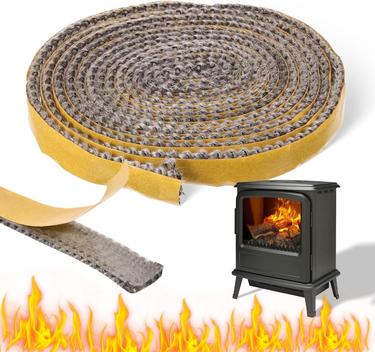 SnelShoppen - Oven Sealing Tape 10mm x 3mm x 3m - Zelfklevend Sealing Tape voor Openhaarden, Kachels, Boilers, Industriële Ovens en Houtkachels