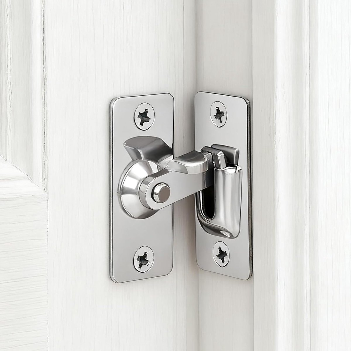 SnelShoppen - Sliding Door Lock, 90 Degree, RVS Deurslot, Deursluiting voor Houten Deuren met Vouwhaak, Ideaal voor Vensters en Deuren (Zilver)