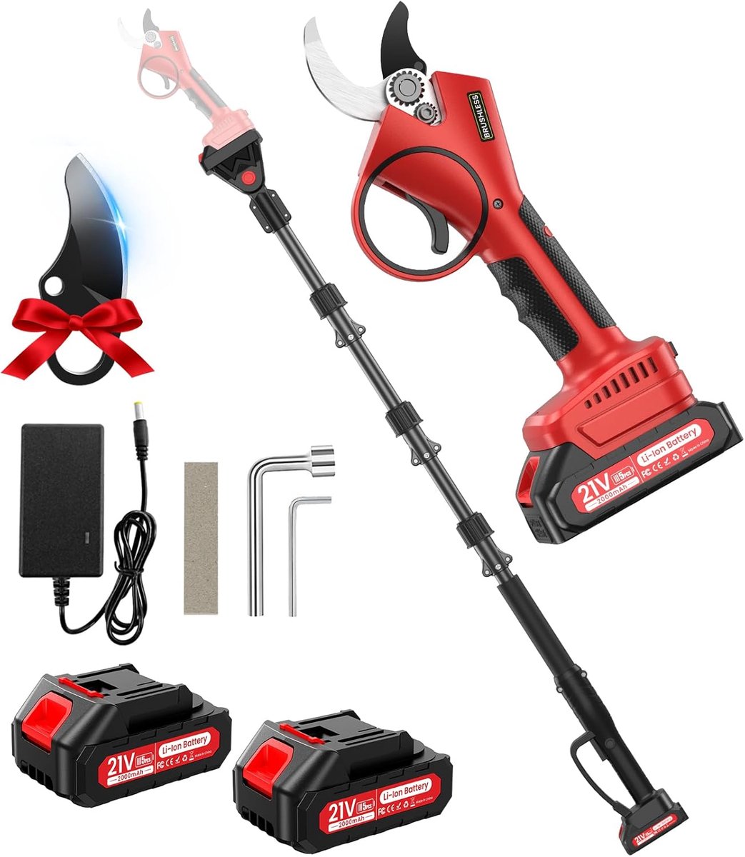 SnelShoppen - Elektrische Snoeischaar met Stang 2 m - 40 mm 2-in-1 Accu Snoeischaar - 21 V met 2 x 2000 mAh Batterijen - 800 W Borstelloze Motor - Tui