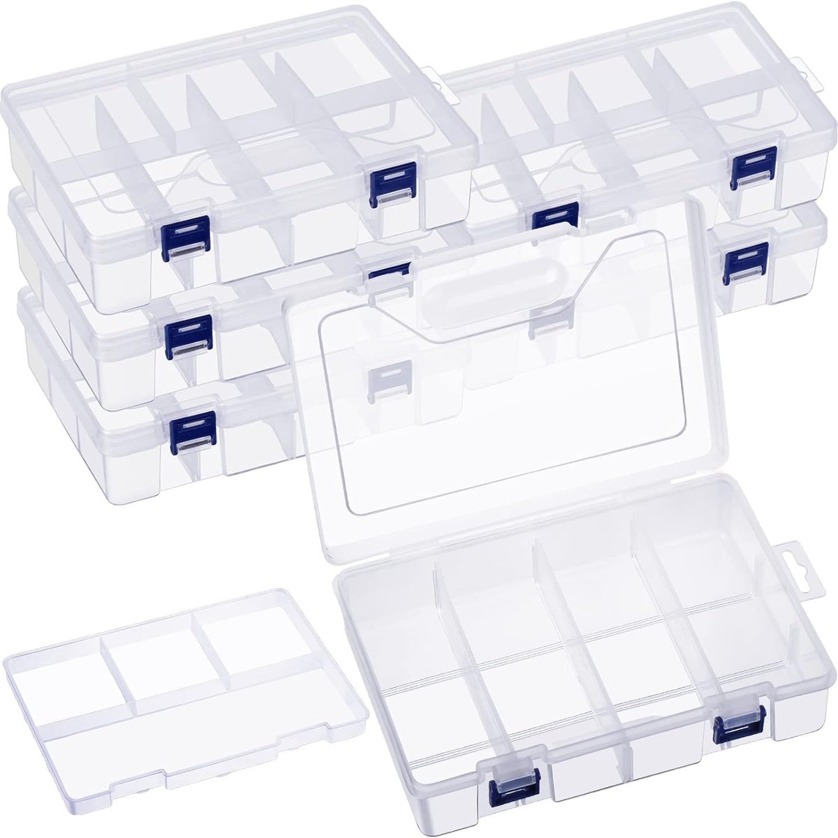 SnelShoppen - Pack van 3 Opbergdozen met 8 Compartimenten, Dubbele Laag Sorteringsdozen voor Kleine Onderdelen, Heldere Assortimentdozen met Verstelba
