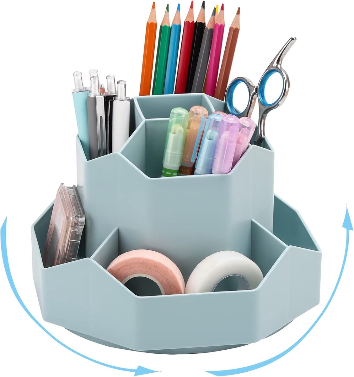 SnelShoppen - 360° Rotating Desk Organiser - Penhouder met 9 Compartimenten - Blauw - Desk Organizer voor Kantoor en Thuisgebruik