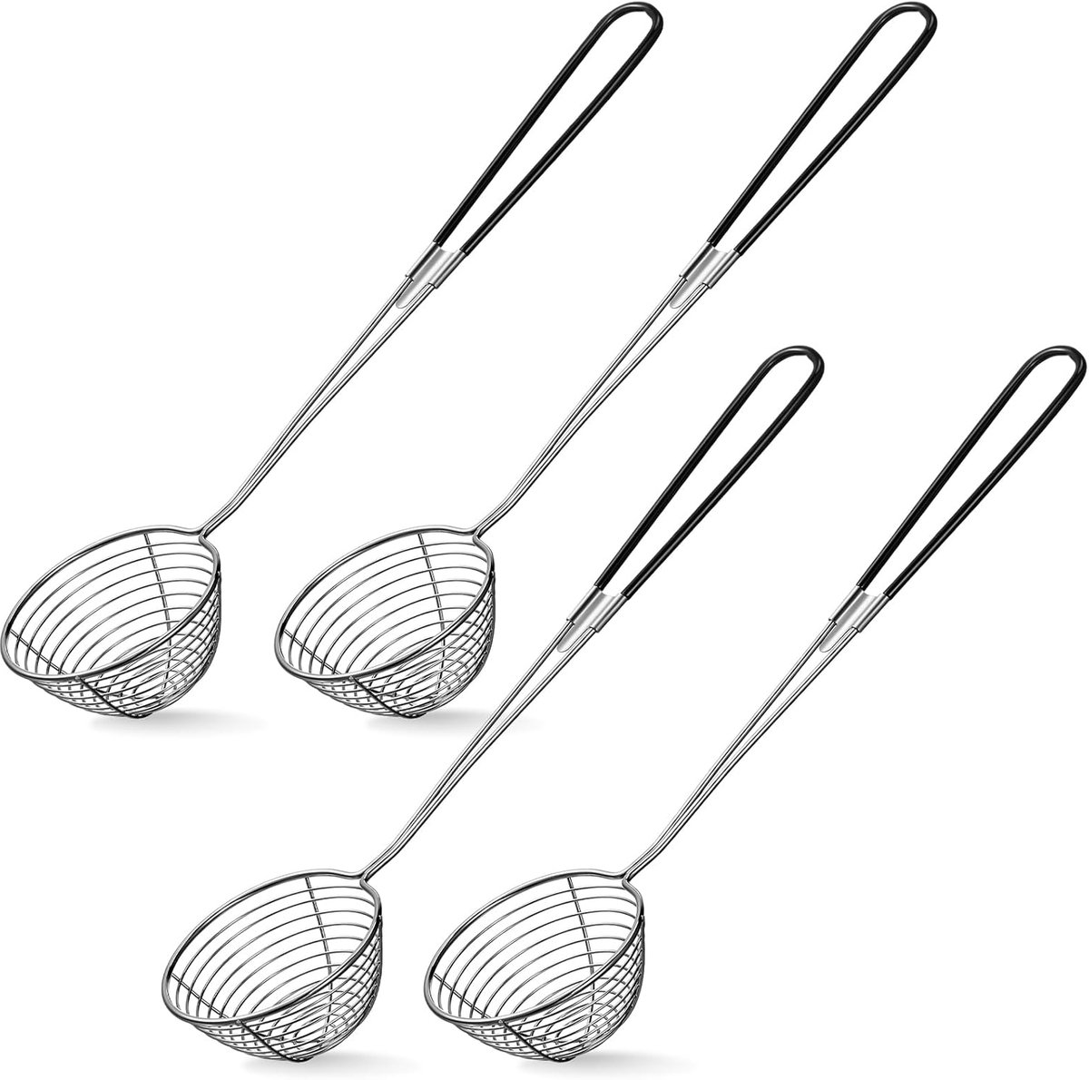 Bondoo Fondue netjes 4 stuks - Hotpot - Schuimspaan - Chinese fondue - Hotpot zeef - Chinees fondue zeefjes - Fonduezeefjes - Hotpot lepel Roestvrij staal - met handgreep - Ø6,5cm - Zwart